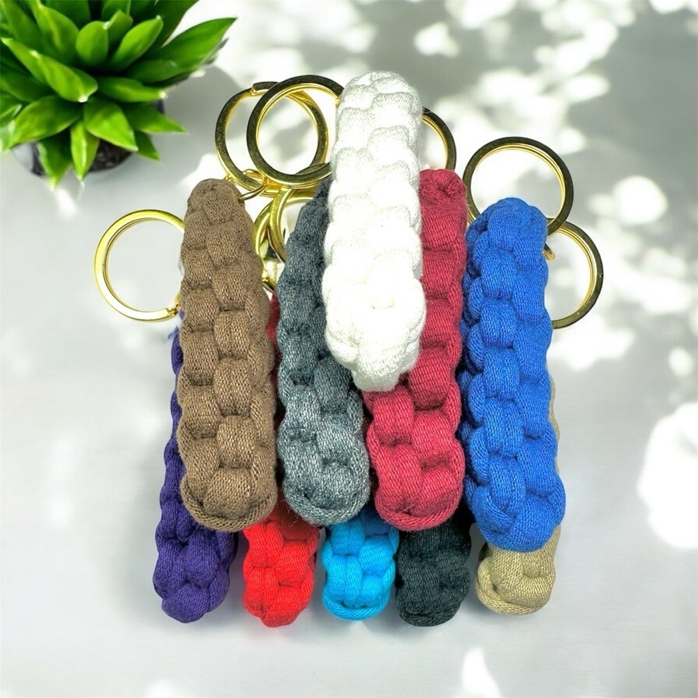 Blue Box Knot Keychain Gold Ring Braid T-Shirt Yarn Macrame Nautical Lanyard - Picture 5 of 7